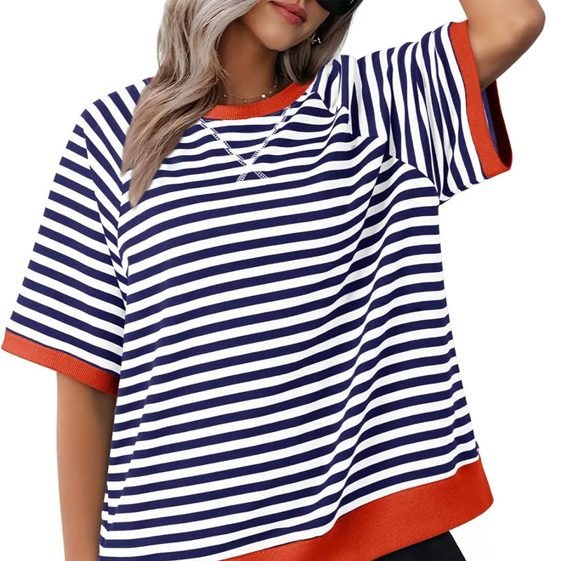 Selvia – Striped Crew Neck Short Sleeve T-Shirt