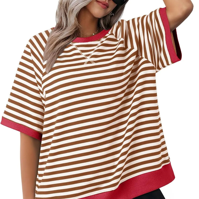 Selvia – Striped Crew Neck Short Sleeve T-Shirt