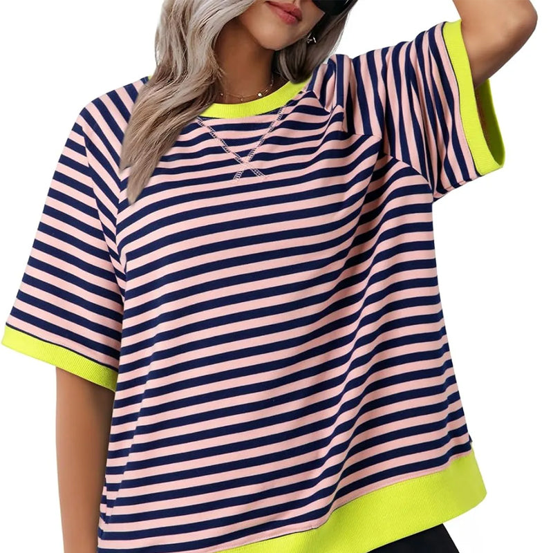 Selvia – Striped Crew Neck Short Sleeve T-Shirt