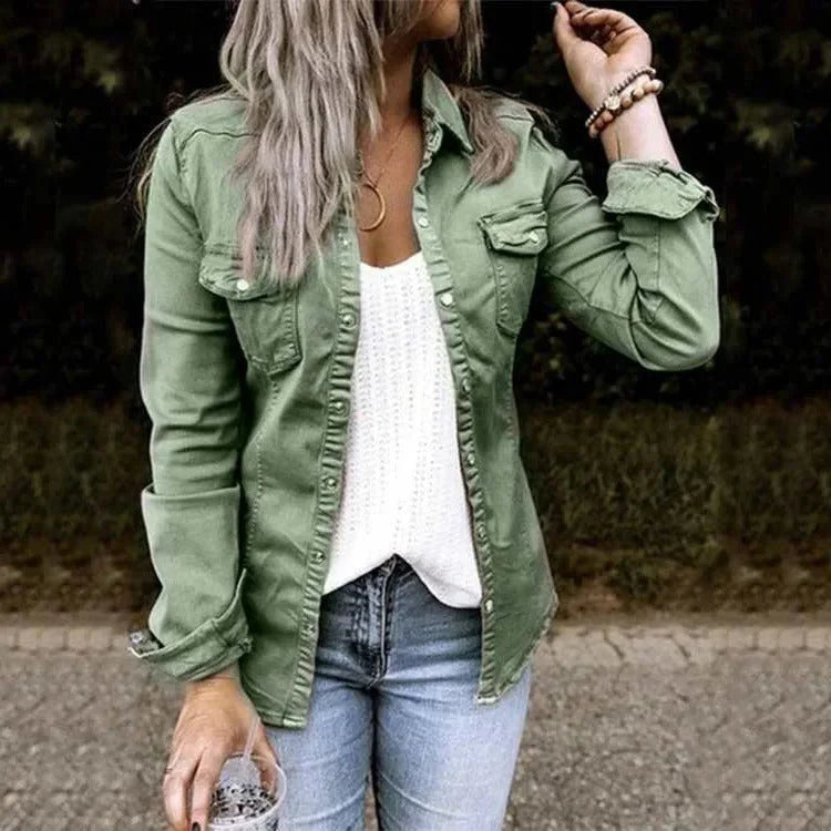 Serena – Denim Jacket With Button Front and Pocket Design